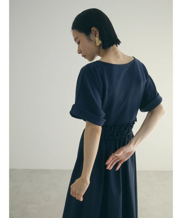 Green Parks armonia.異素材切替ドルマンワンピース Navy