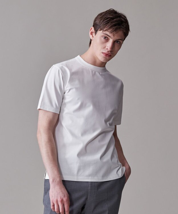 J.PRESS MEN シルクのような光沢感の上品Tシャツ【UVカット / 接触冷感 / 吸水速乾】【J.PRESS PREMIUM JERSEY】ポンチクルーネック Tシャツ ホワイト系