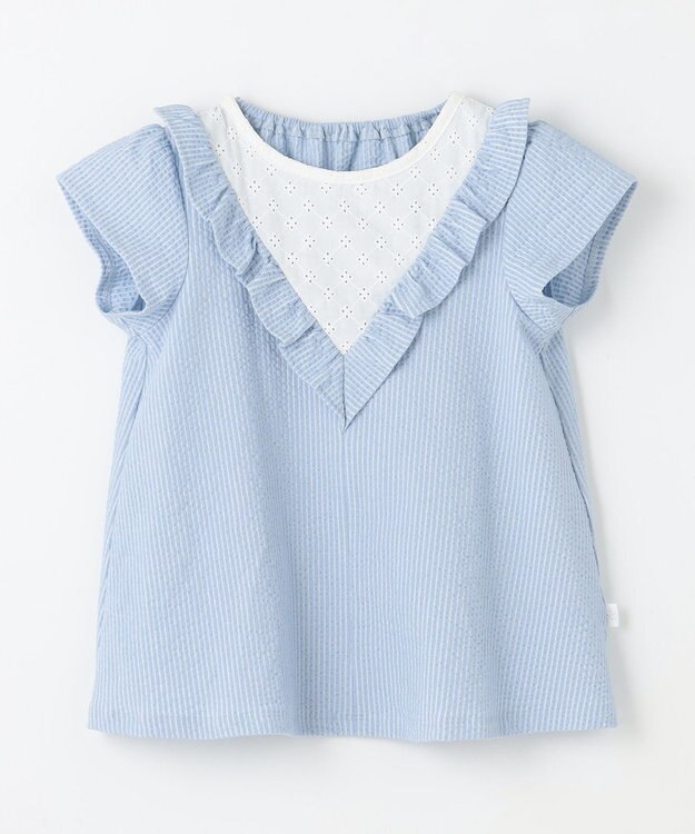 組曲 KIDS 【150-160㎝】サッカーストライプ ブラウス サックスブルー