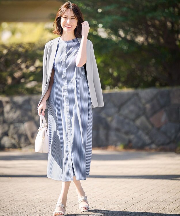 ANY SIS L 【2SET】シャツワンピ × ニット セット ブルーストライプ×シルバー