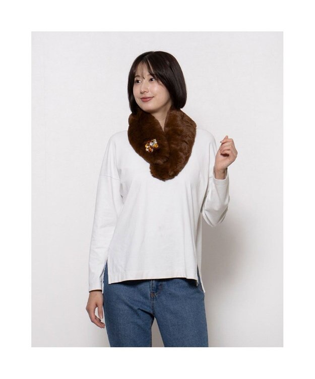 UNBILLION カシュネ cache nez / ビジュー付エコファーティペット ブラウン