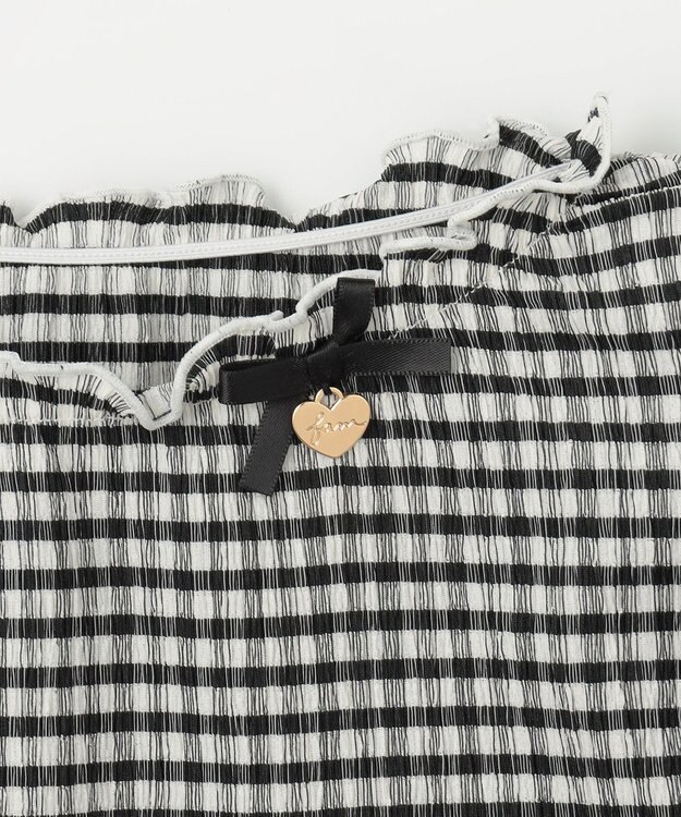 ANY KIDS シアー ギンガム 七分袖 Tシャツ ブラック