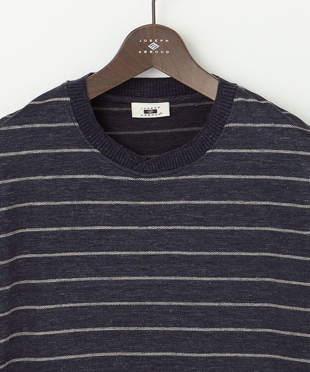 JOSEPH ABBOUD 【清涼感/吸水速乾】リネンハニカムボーダーＴシャツ ネイビー系2