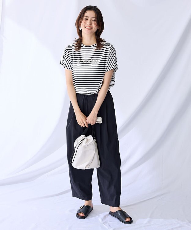 ANY L 【洗濯機可/ウエストゴム】撥水バレルパンツ ブラック