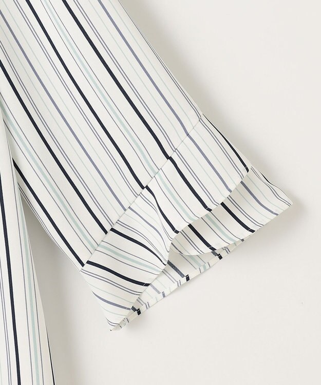 ANY SIS S 【洗える】ラッフルフレアジョーゼット ブラウス ネイビーストライプ