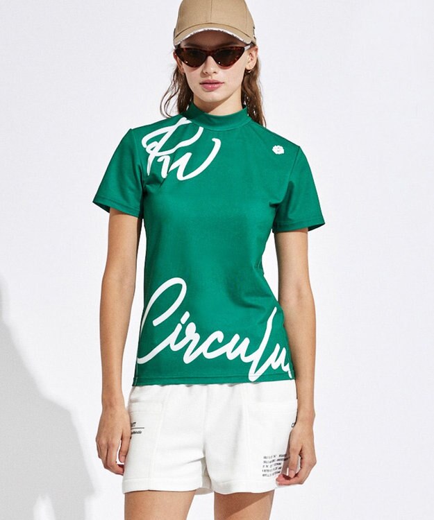 PW CIRCULUS 【吸水速乾 / 伸縮性抜群】【WOMEN】筆記体ロゴ COOLベンチレーションモック T グリーン系