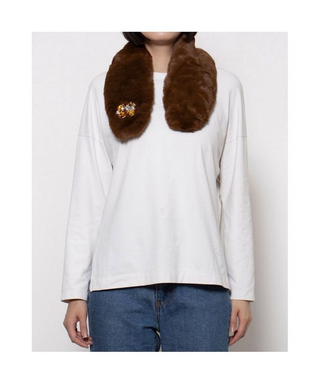 UNBILLION カシュネ cache nez / ビジュー付エコファーティペット ブラウン