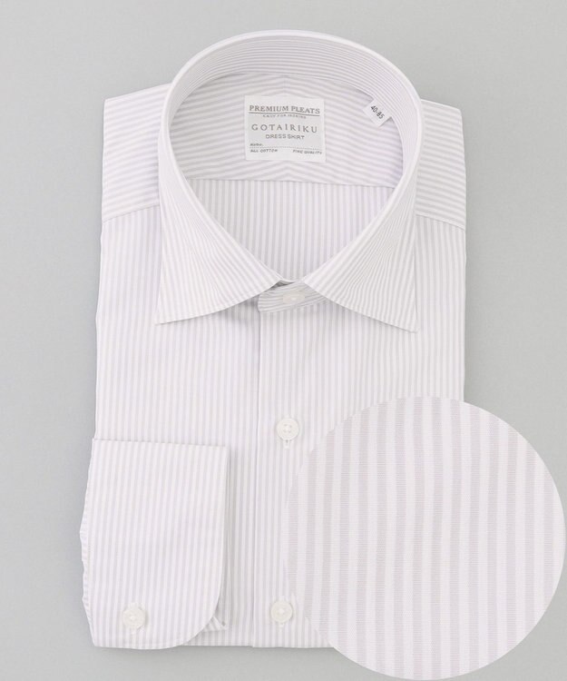 GOTAIRIKU 【形態安定】PREMIUMPLEATS_セミワイドカラー 通年ドレスシャツ（カラー ストライプ） ライトグレー系1