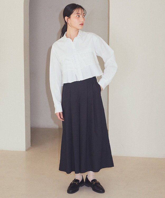 earth music&ecology 選べる丈タックスカーチョ Stripe Navy