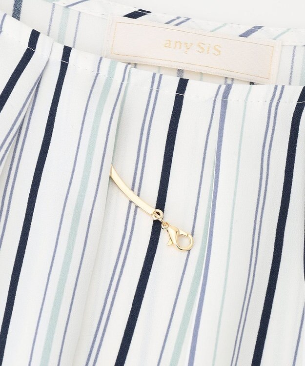 ANY SIS S 【洗える】ラッフルフレアジョーゼット ブラウス ネイビーストライプ