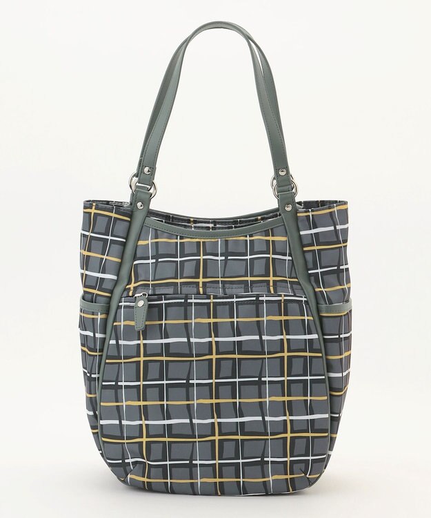 Y'SACCS ドローイングチェックトートバッグ グレー