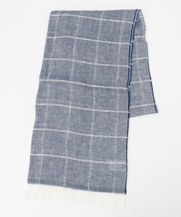 JOSEPH ABBOUD 【イタリア製】スラブチェックジャガード ストール ネイビー系4