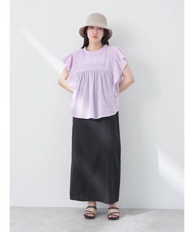 earth music&ecology コットンボイルフリルブラウス Light Pink