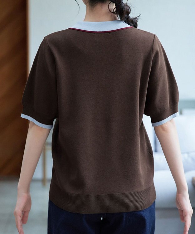 Tiaclasse L 配色ニットポロトップス ブラウン
