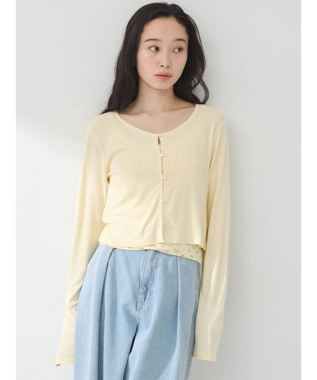 earth music&ecology ＳＥＴ２点カーディガン＋フラワーキャミ Yellow