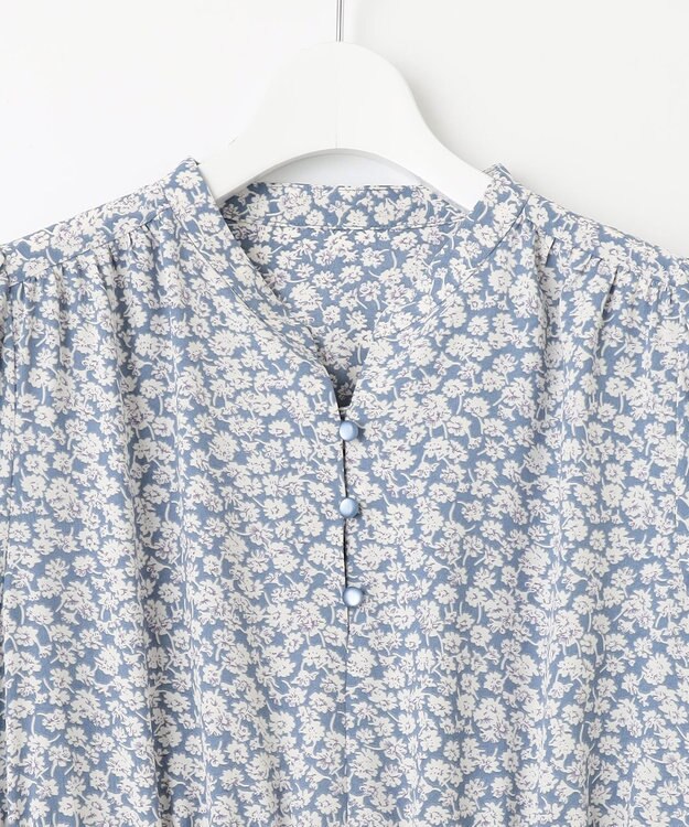 Feroux 【洗える】フラワープリントドロスト ワンピース スカイブルー系