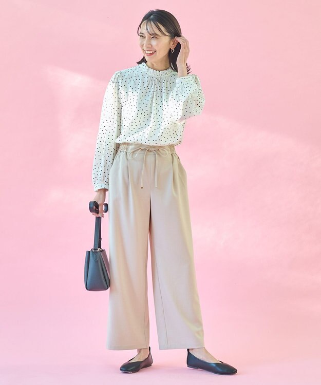 ANY 【ウエストゴム】イージケア美脚パンツ ワイド サンドベージュ