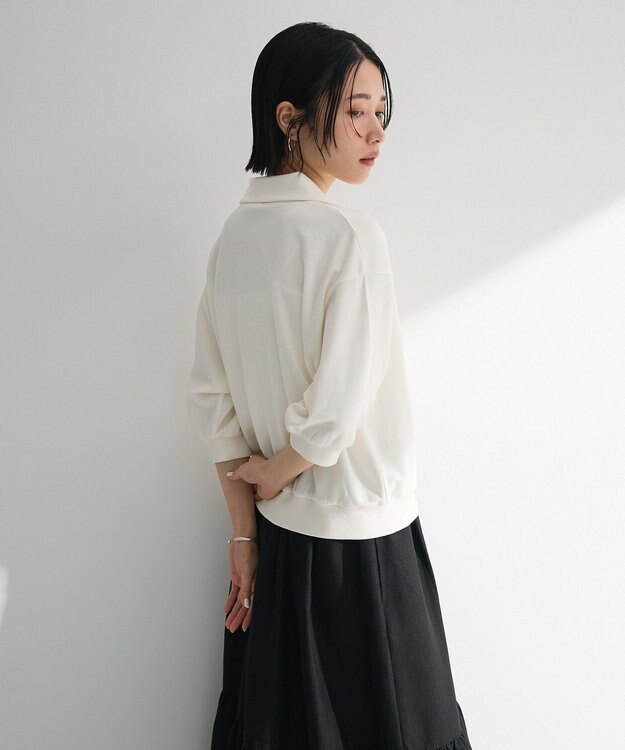 Green Parks ７分袖ハーフＺＩＰプルオーバー Ecru