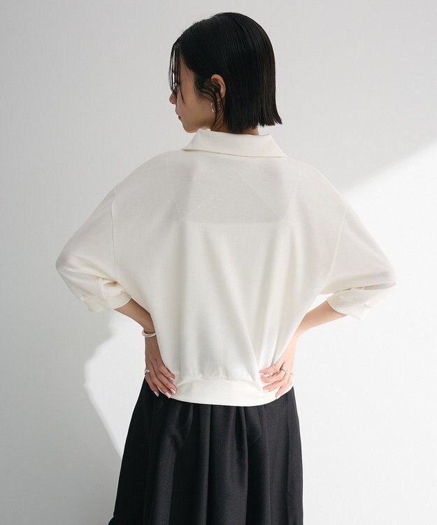 Green Parks ７分袖ハーフＺＩＰプルオーバー Ecru