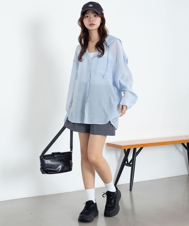 WEGO 【2026年春夏新作】シアーフードシャツ ブルー