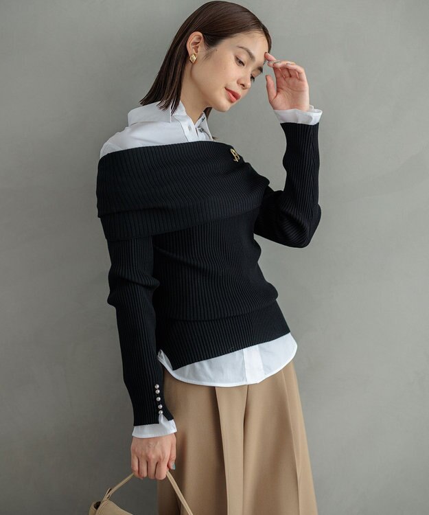 組曲 L コンパクトシャーティング フレア袖シャツ アイボリー系