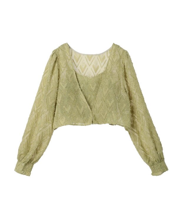 earth music&ecology ＳＥＴ２点カットジャカードカーディガン＋ビスチェ Lime Green