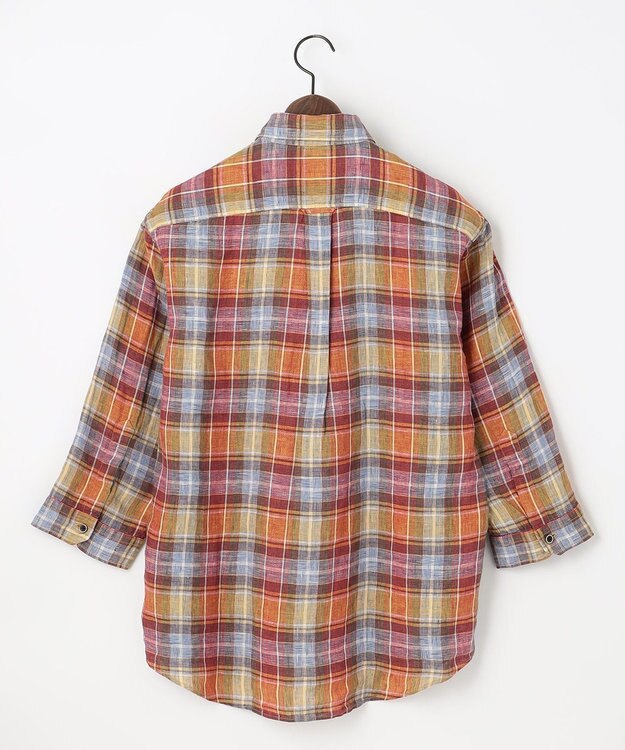 JOSEPH ABBOUD 【キングサイズ・アルビニリネン】チェック七分袖シャツ オレンジ系4