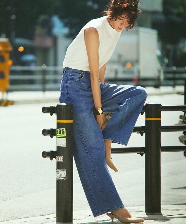 23区 L 【洗える/吊り干しOK】ヴィスコースストレッチ ノースリーブ ニット ホワイト系