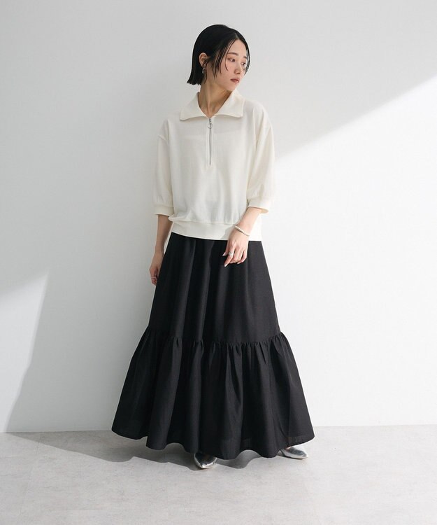 Green Parks ７分袖ハーフＺＩＰプルオーバー Ecru