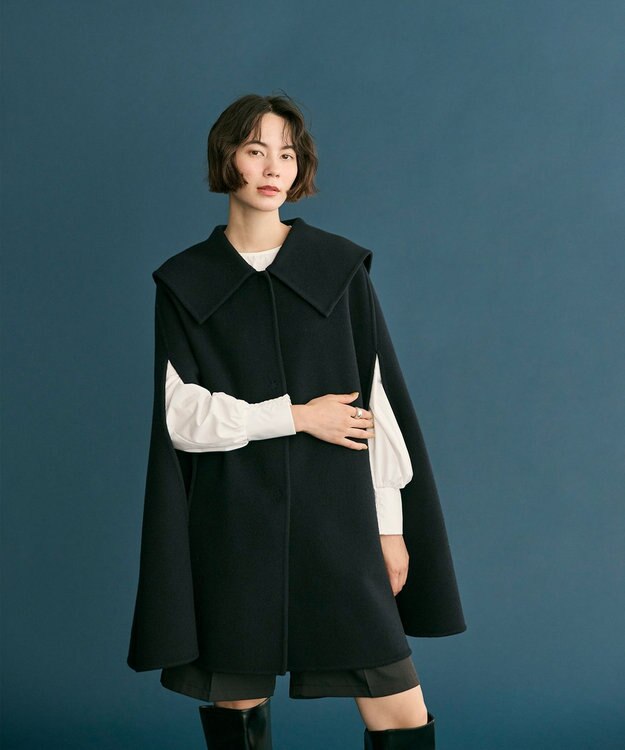 #Newans セーラーカラーダブルフェイスケープコート ネイビー