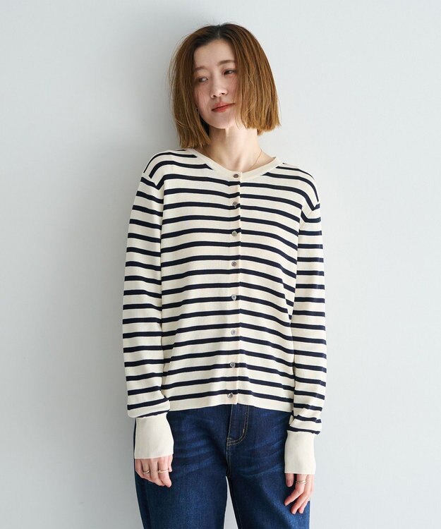 YECCA VECCA [UVカットマシンウォッシャブル]アンサンブルニット Border