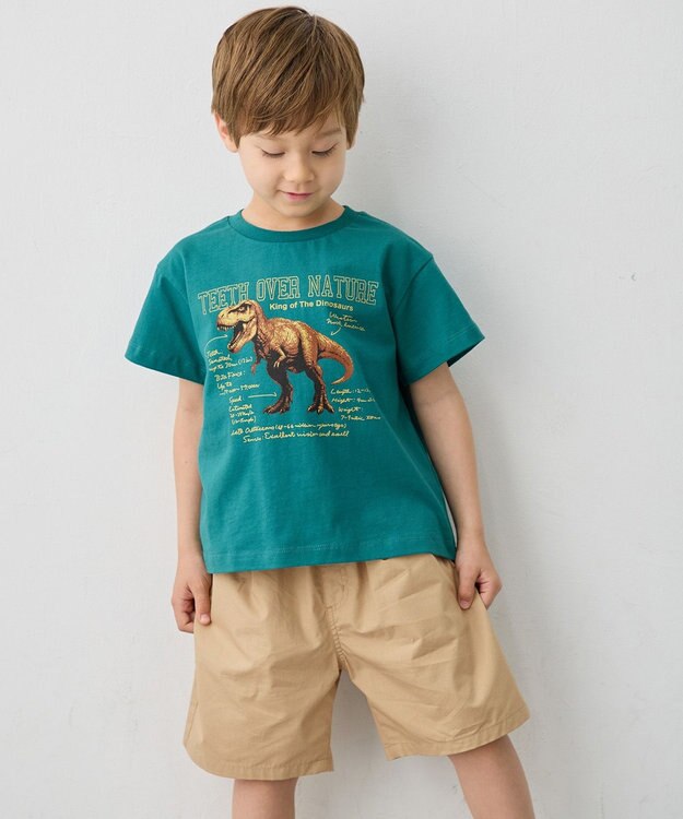 ANY KIDS 【洗濯機可能】恐竜プリント 半袖Tシャツ グリーン