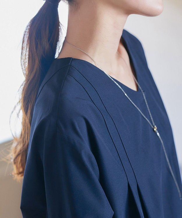 Tiaclasse L 【洗える】ストレッチタフタタックチュニックブラウス ネイビー