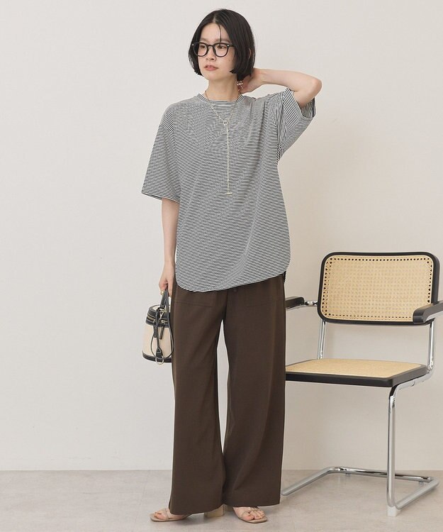 AMERICAN HOLIC 裾ラウンドＴシャツ Border Black