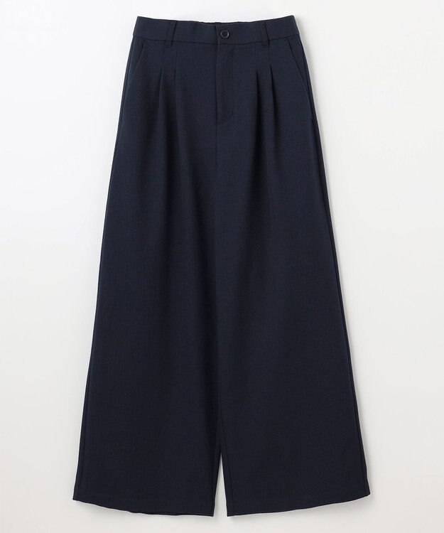 ANY 【洗濯機可/ウエストゴム】ウーリッシュ２タックワイドパンツ ネイビー