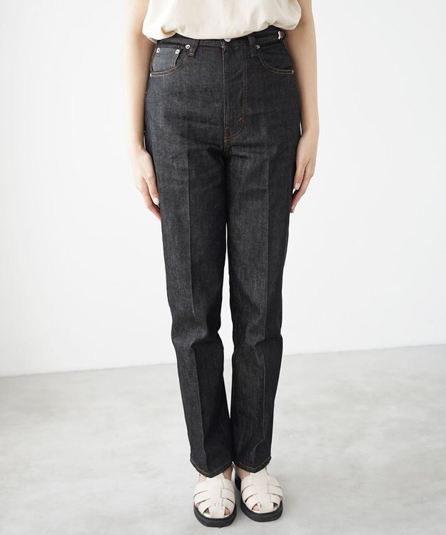 woadblue ＜坪田あさみさんコラボ＞RIGID HIGH RISE（BLACK） ハイライズストレートパンツ BLACK