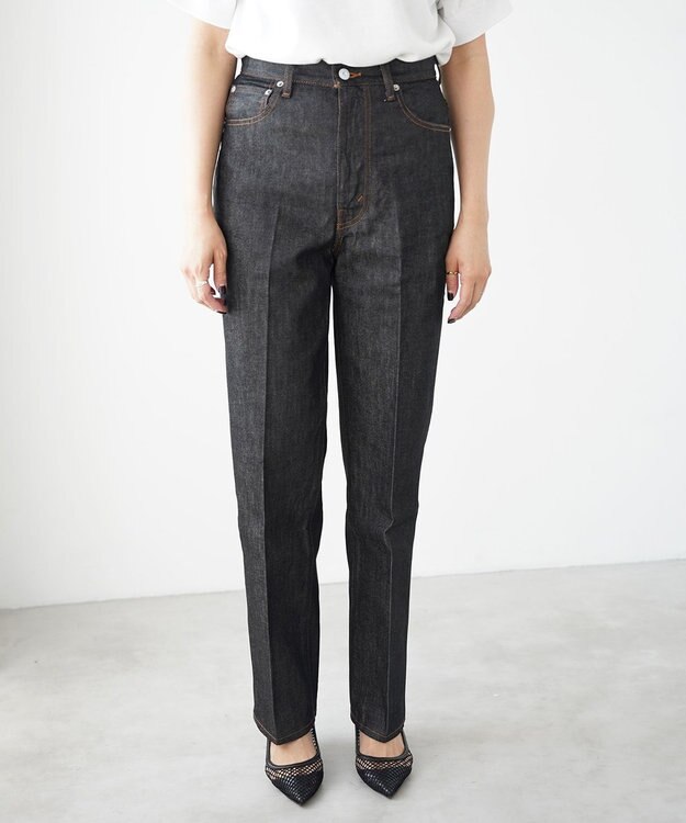 woadblue ＜坪田あさみさんコラボ＞RIGID HIGH RISE（BLACK） ハイライズストレートパンツ BLACK