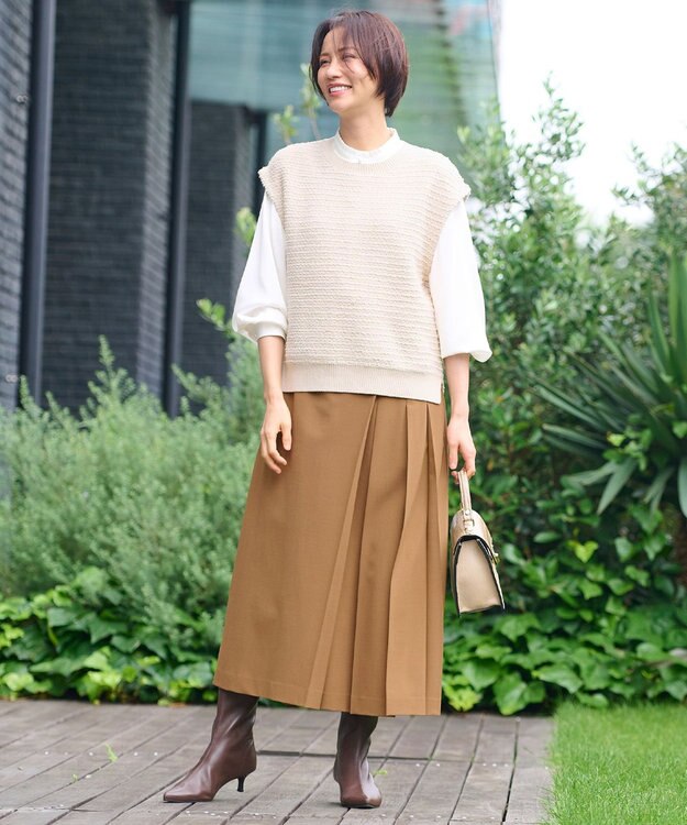 自由区 【洗える】トロストレッチ スカート ブラウン系