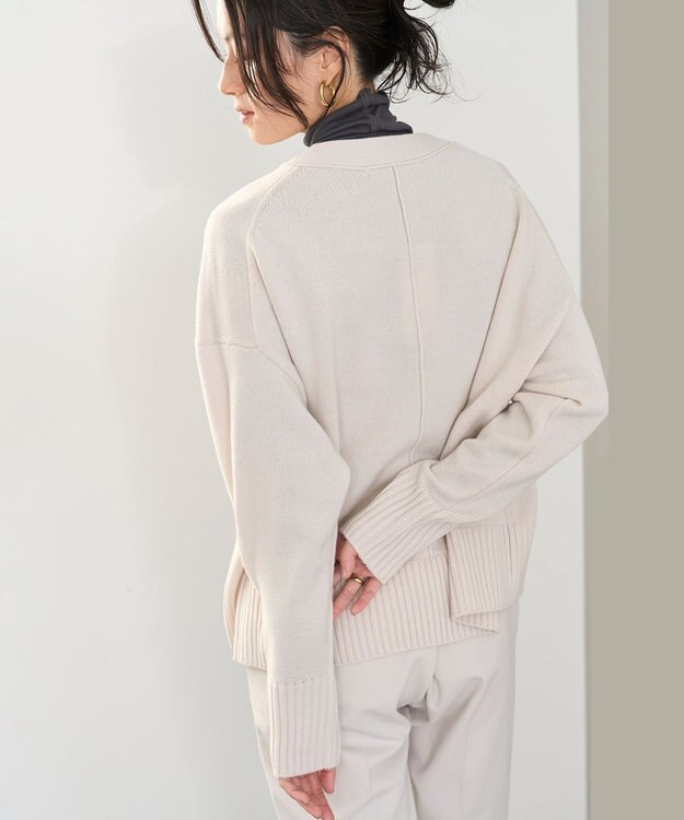 UNFILO 【洗える】クロップド Vネック カーディガン グレージュ