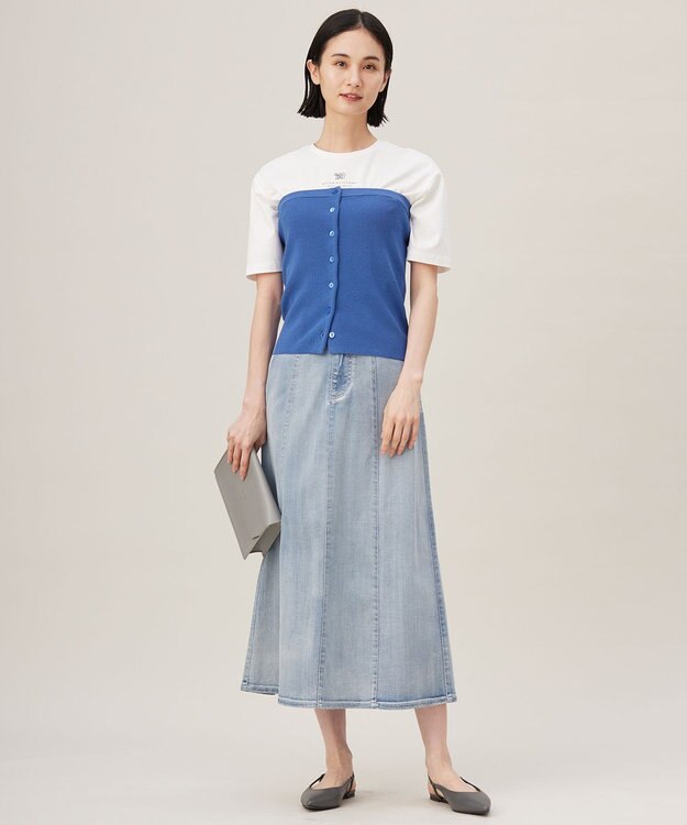 自由区 【洗える】ドライコットンハイゲージニット ビスチェ ブルー