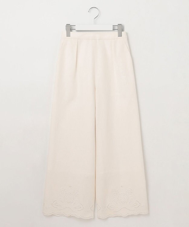 23区 L 【洗える】リネンエンブロイダリー ワイドパンツ ホワイト系