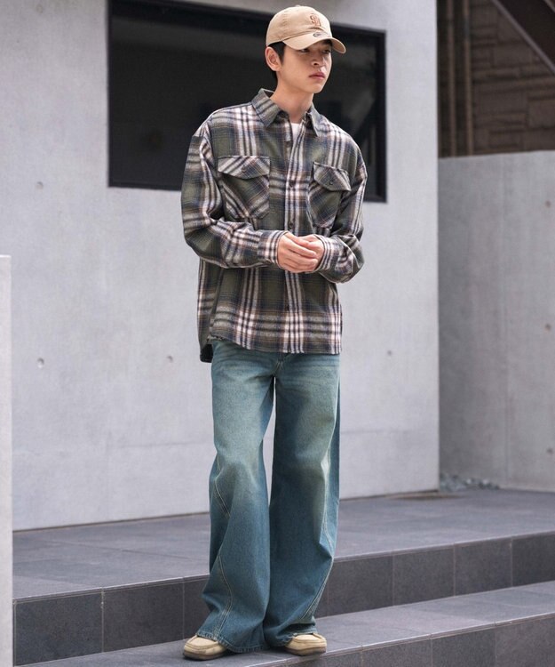 WEGO 【ウエスト調整可/SMLサイズ展開】ローライズカバーフィットフレアデニムパンツ デニム中濃加工色