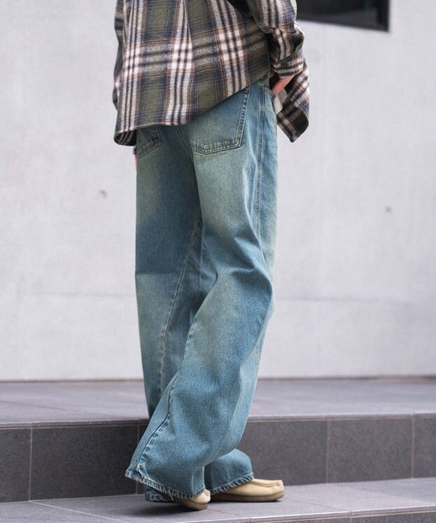 WEGO 【ウエスト調整可/SMLサイズ展開】ローライズカバーフィットフレアデニムパンツ デニム中濃加工色