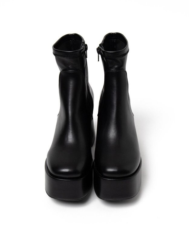 WEGO ストーム付きワイドヒールショートブーツ ブラック