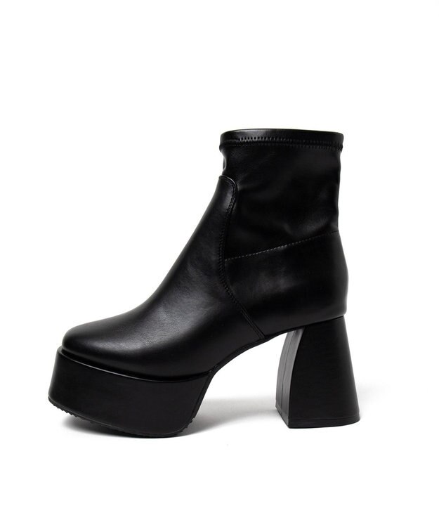 WEGO ストーム付きワイドヒールショートブーツ ブラック