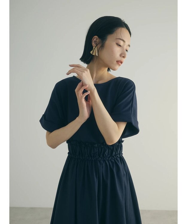 Green Parks armonia.異素材切替ドルマンワンピース Navy