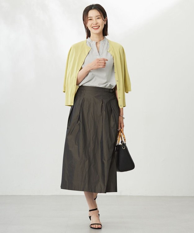 J.PRESS LADIES 【洗える・抗菌防臭】COTTON ACETATE DRY クルーネック カーディガン ピスタチオ系