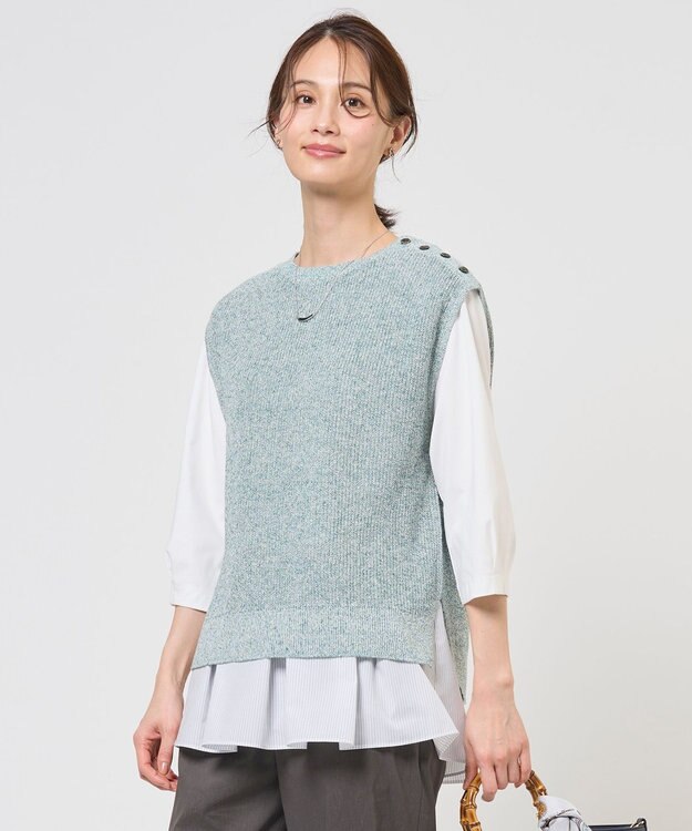 J.PRESS LADIES L 【WEB限定カラーあり】LINEN COTTON ニット ベスト アクア系