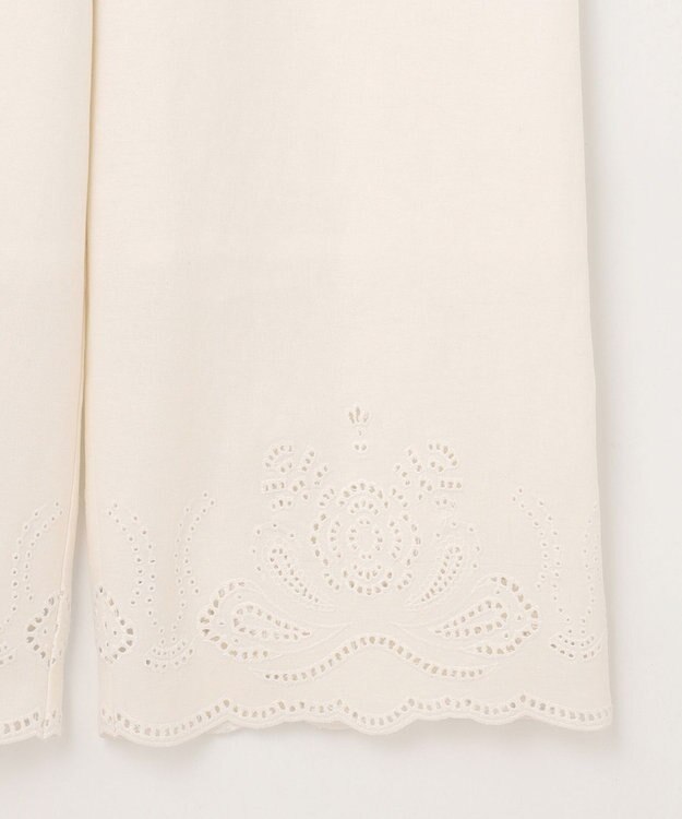 23区 L 【洗える】リネンエンブロイダリー ワイドパンツ ホワイト系