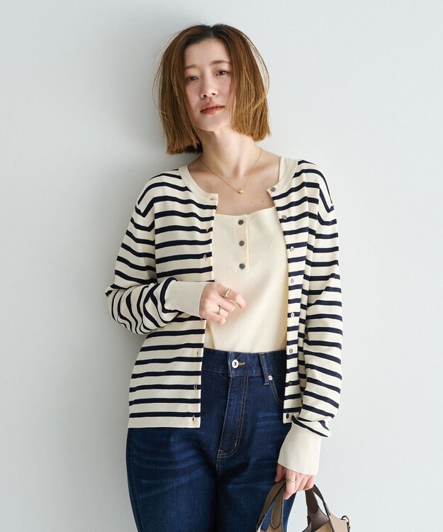 YECCA VECCA [UVカットマシンウォッシャブル]アンサンブルニット Border